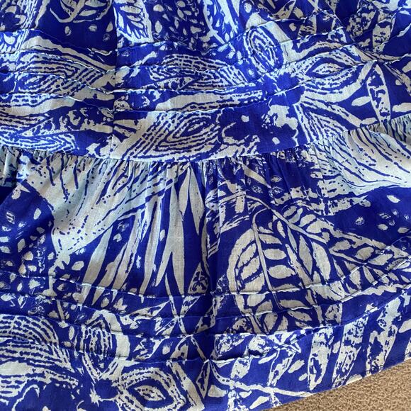 Vtg 80s 90s Two Potato Laguna Beach Midi Tiered Muumuu Dress XS Cotton Blue NOS - Picture 11 of 16